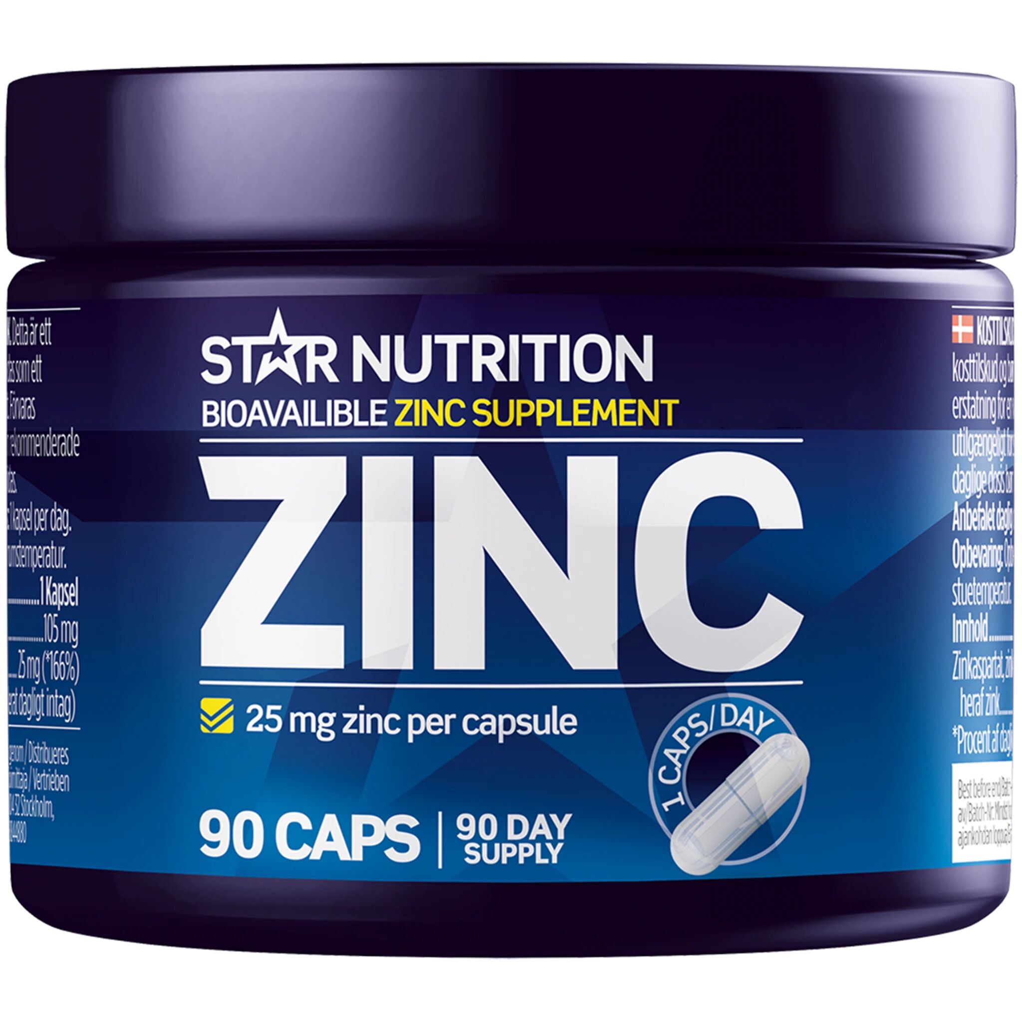 Star Nutrition - Zinc, 25 Mg, 90 Caps, kostilskudd 90caps STD