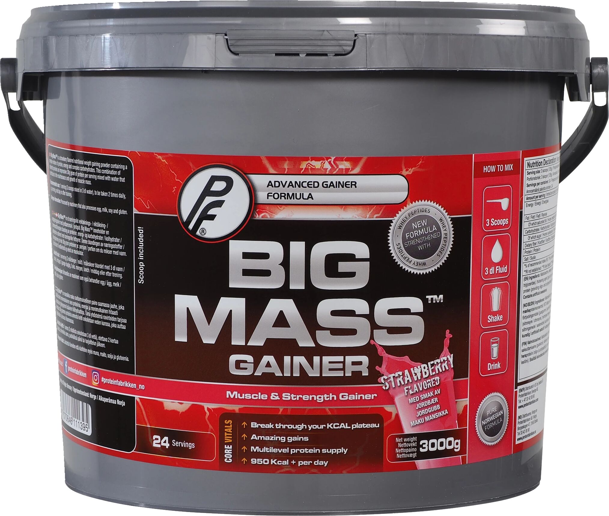 Proteinfabrikken Big Mass Gainer  3000g Jordbær