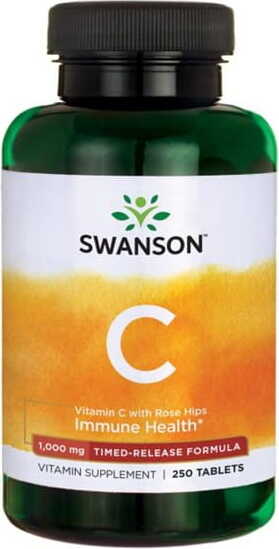 SWANSON HEALTH PRODUCTS Witamina C o przedłużonym wchłanianiu z dziką różą 1000mg Timed Relase Vitamin C with Rose Hips 250 tabletek SWANSON