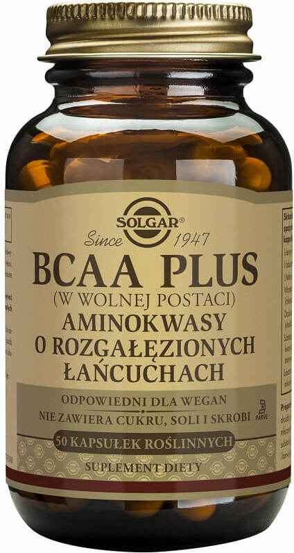 SOLGAR POLSKA SP. Z O. O. BCAA PLUS aminokwasy w wolnej postaci o rozgałęzionych łańcuchach 50 kapsułek Solgar