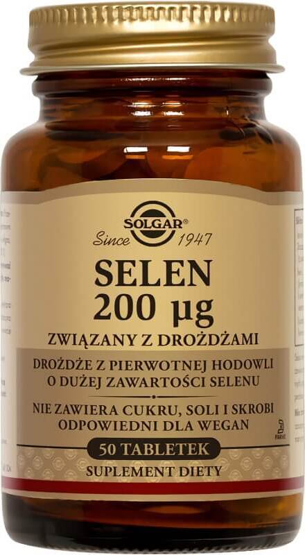 SOLGAR POLSKA SP. Z O. O. Selen związany z drożdżami 200µg 50 tabletek Solgar