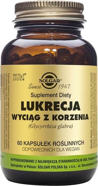 SOLGAR POLSKA SP. Z O. O. Lukrecja wyciąg z korzenia DGL 60 kapsułek Solgar