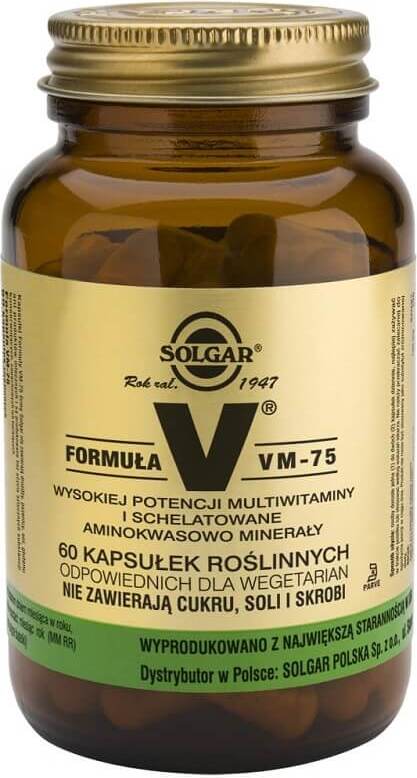 SOLGAR POLSKA SP. Z O. O. Formuła V VM-75 Wysokiej potencji multiwitaminy i schelatowene aminokwasowo minerały 60 tabletek Solgar