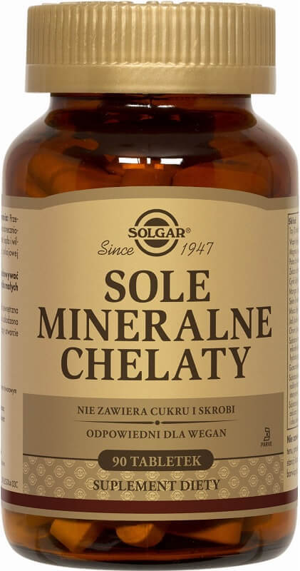 SOLGAR POLSKA SP. Z O. O. Sole mineralne 100% chelaty aminokwasowe 90 tabletek Solgar