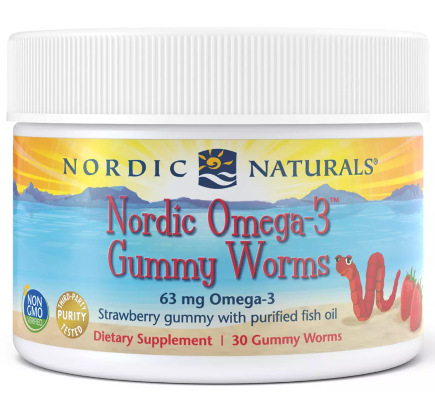 Nordic Naturals Nordic Omega3 Gummy Worms Omega 3 o smaku truskawkowym 63 mg 30 żelków Nordic Naturals