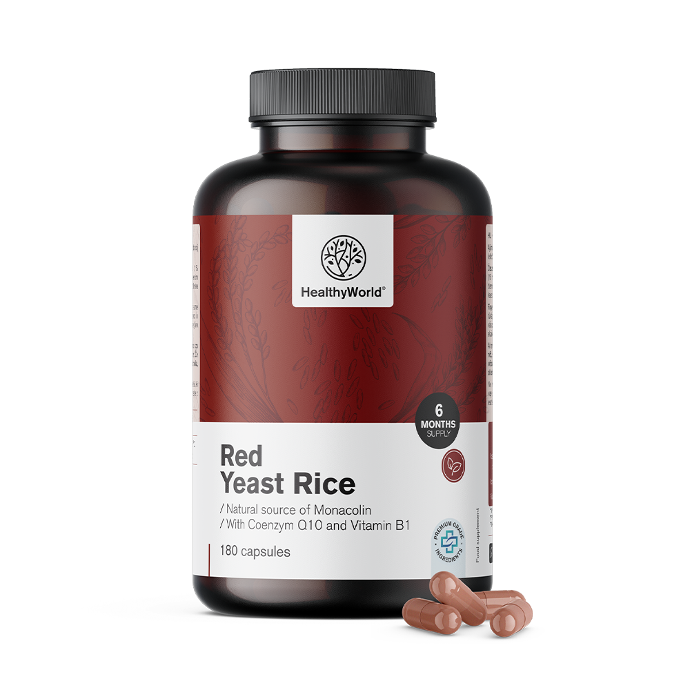 Фото - Вітаміни й мінерали HealthyWorld® Czerwony ryż drożdżowy 250 mg, 180 kapsułek