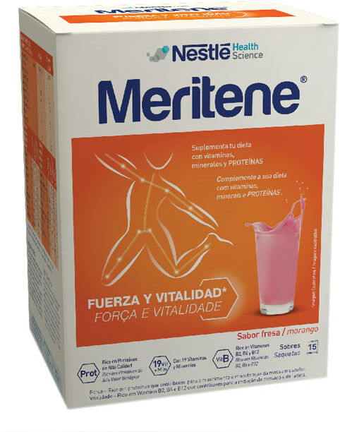 Nestlé Meritene Morango Suplemento Bebida Solúvel em Pó 15unid.