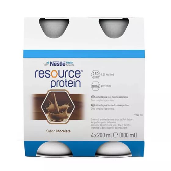 Nestlé Resource Protein Solução Oral Chocolate 200ml x4 Emulsão Oral Frasco