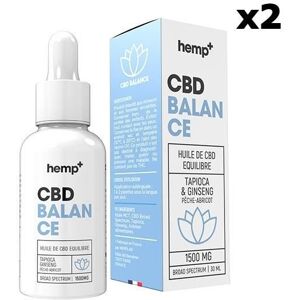 CBD Certified Set of 2 Hemp+ "BALANCE" Concentration CBD Oils, 4500mg (15%), Broad Spectrum (without THC), 100% Natural, Ginseng. France. (2x30ml)