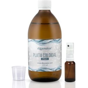 DIOXNATUR&#174; Colloidal Silver 20ppm 500ml 100% Natural Colloidal Silver Optimal Concentration Includes Spray and Measuring Cup Amber Glass Bottle.