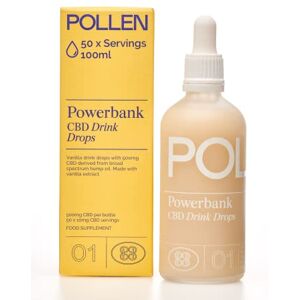 POLLEN 'POWERBANK' VANILLA CBD DRINK DROPS (500mg CBD per 100ml Bottle - 50 Servings). Made with Vanilla Extract. Dissolves in Liquid.