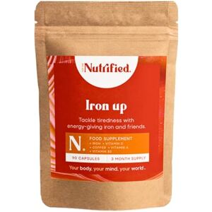 We are Nutrified - Iron Up Supplement Refill Pouch 3 Months Supply - 90 x High Strength Iron Capsules for Tiredness - Energy Boost Iron Supplements for Women and Men