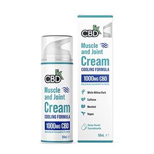CBDfx 1000mg CBD High Strength Muscle & Joint Cream with Caffeine, Menthol and White Willow Bark, Cooling CBD Formula, Cruelty Free, 50ml Cream