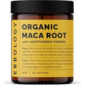 Erbology Organic Maca Powder 90g - 45 Servings - Gelatinised - Energy and Endurance Support - Sustainably Sourced Straight from Farm in Peru - Small Batch - Vegan - GMO-Free