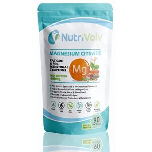 Nutrivolv Magnesium Citrate 600mg Providing 180mg Elemental Magnesium Per Serving 90 Vegan Capsules (3 Months Supply). Supports Muscle and Bone Health.