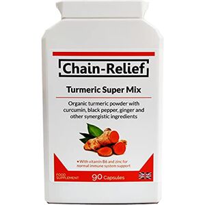 Turmeric Super Mix 3000mg with Curcumin, Ginger, Black Pepper - 90 Organic Vegan Capsules Made in UK by Chain-Relief