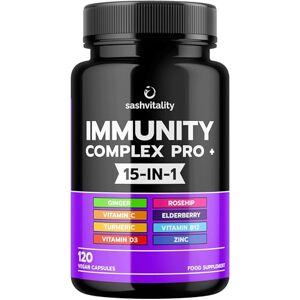 SASH Vitality Immune Booster – Immune System Support Supplement - 120 Capsules - Vitamin C, Zinc, Elderberry, Iron, B12, D3, Turmeric, Selenium, Garlic, Probiotics & More – Vegan Multivitamin Complex Men & Women