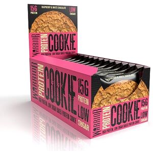 Warrior Protein Cookies – 15g of Protein – Low Sugar – Baked Cookie Snack – 12 x 60g – Individually Wrapped – Vegetarian Friendly, Raspberry & White Chocolate