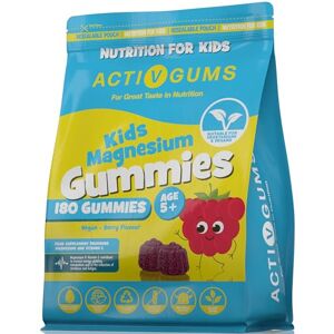 Activ Gums Kids Magnesium 180 Vegan Gummies. Resealable & Recyclable Pouch. Magnesium Citrate 1250mg + Vitamin C 80mg. Support Bones, Immune, Energy and Cognition. Suitable for Ages 5+ - by ActivGums&#174;