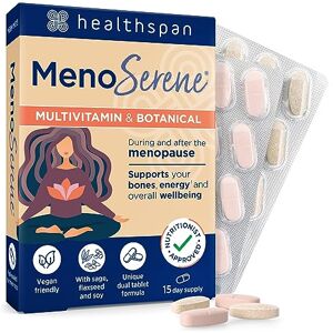 Healthspan MenoSerene Multivitamin & Botanical Menopause Support Women's Health Vitamin D3 for Normal Bone Health Vitamin B6 for The Reduction of Tiredness & Fatigue Vegan (15 Days Supply)