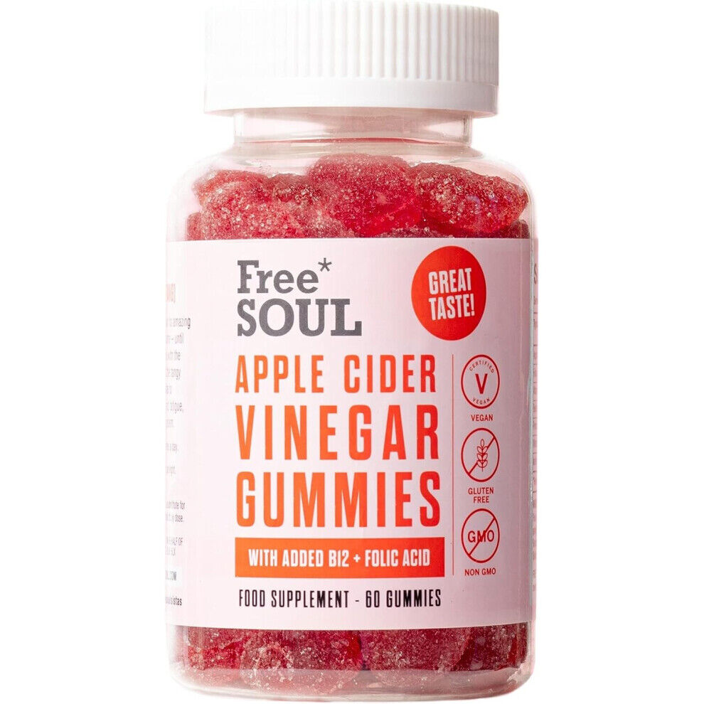 Free Soul Store Apple Cider Vinegar Gummies Mother 1000mg Enhanced Vitamin B12 Folic Acid   60 H