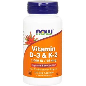 NOW Foods Vitamin D-3 & K-2 - 120 Veg Capsules, Multicolor, 120 CT