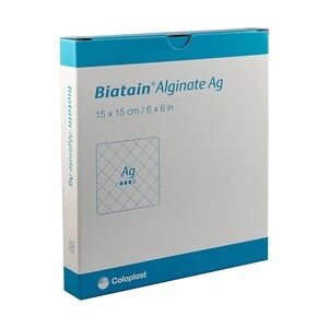 Coloplast BIATAIN Alginate Ag Kompressen 15x15 cm mit Silber 10 Stück