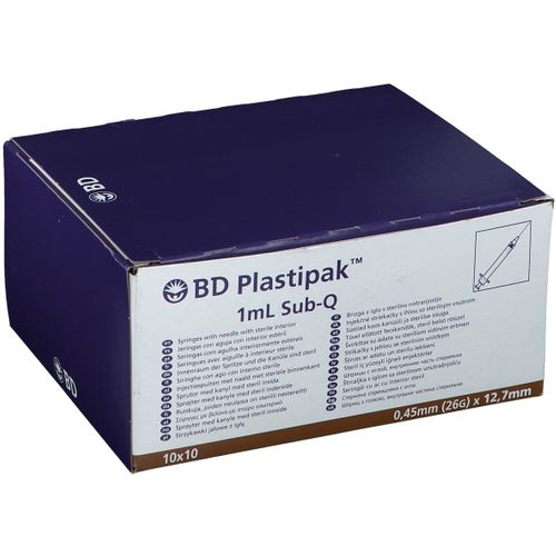 BD Plastipak™ Spezialspritze Sub-Q 26 G 1/2 mit eingeschweißter Kanüle 100X1 ml Spritzen