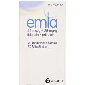 Emla 25+25 mg 20 stk Medicinsk plaster Aspen nordic