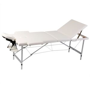 vidaXL Cremefarvet sammenfoldeligt massagebord med aluminiumsstel,3 zoner