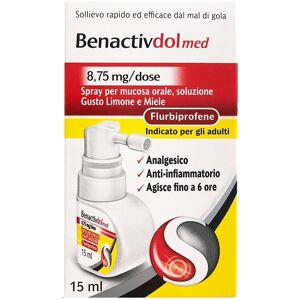 RB Reckitt Benckiser Benactivdolmed Spray 8,75mg/Dose Mal di Gola Acuto Gusto Limone e Miele, 15ml