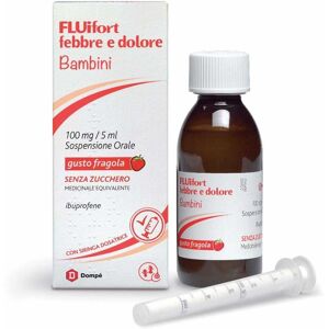 Dompe Fluifort Febbre Dol Febbre e Dolore Bambini 100mg/5ml Ibuprofene Sospensione Orale Gusto Fragola Senza Zucchero con Siringa Dosatrice, 150ml