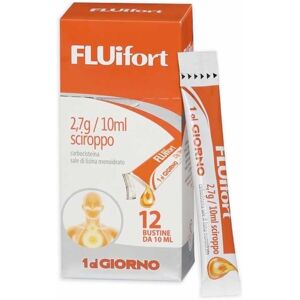 Dompe Fluifort Sciroppo 1,7g/10ml Carbocisteina Sale di Lisina Monoidrato Mucolitico Fluidificante, 12 Bustine da 10ml