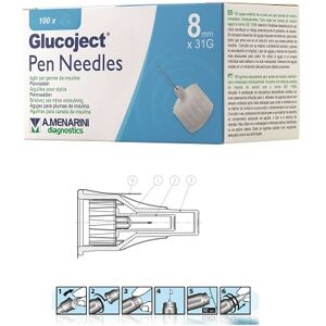 Menarini Glucoject Pen Needles 31G 8mm Aghi per Penne da Insulina 100 Pezzi