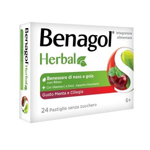BENAGOL Herbal 24 Pastiglie Gusto Menta e Ciliegia