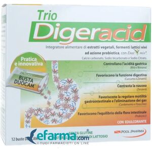 POOL PHARMA Trio Digeracid Integratore Bruciore e Acidità 12 Bustine