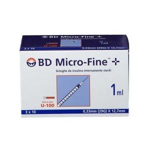 CORMAN SpA BD Micro-Fine Siringhe da Insulina Sterili 1ml 0,33ml (29G) x 12,7mm 30 Pezzi