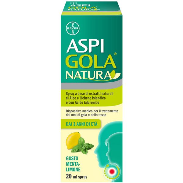 bayer spa aspi gola natura spray con estratti naturali per tosse e mal di gola menta e limone flacone 20ml