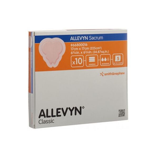 smith & nephew srl medicazione idrocellulare adesiva sterile conformata per laregione sacrale assorbente in schiuma di poliuretano allevin sacrum 17x17cm 10medizazioni