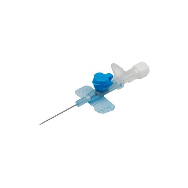 farmacare srl ago cannula a due vie 22 gauge 0,9x25mm in acciaio inox consiliconatura esterna, tappo luer lock e alette laterali colore blu 50 pezzi