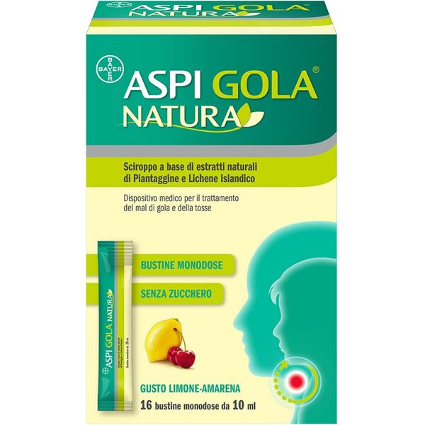 bayer spa aspi gola natura 16 bustine monodose da 10ml gusto limone e amarena