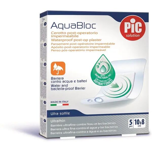 pic solution pic aquabloc cerotti antibatterici impermeabili 10 x 8 cm 5 pezzi