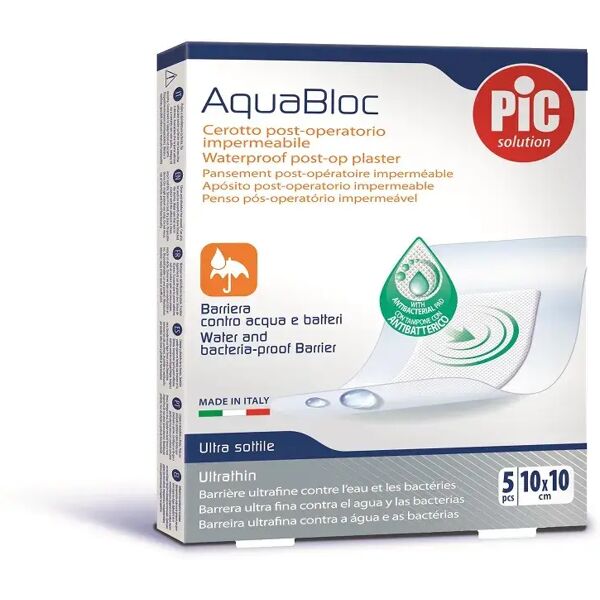 pic solution pic aquabloc cerotti antibatterici impermeabili 10 x 10 cm 5 pezzi