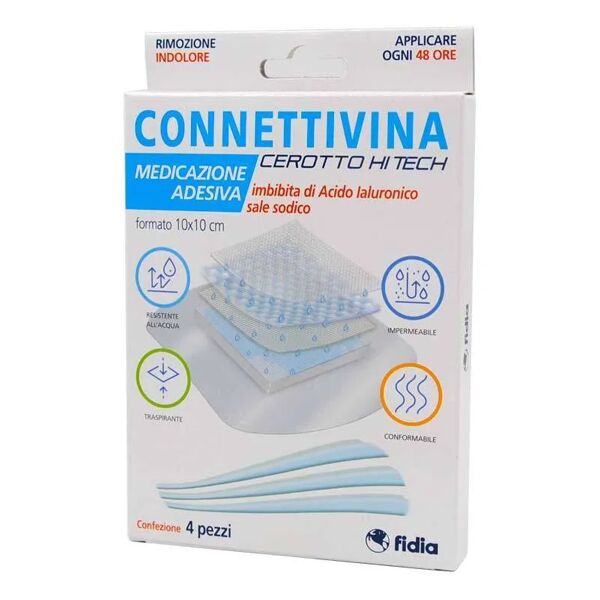 connettivina cerotto hi tech medicazione adesiva 10x10 cm 4 pezzi