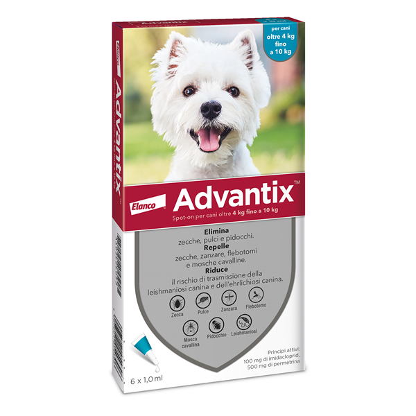 advantix spot on*soluz 6 pipette 1 ml 100 mg + 500 mg cani da 4 a 10 kg