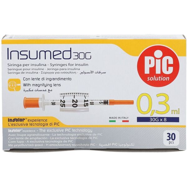 pic insumed pic siringa per insulina 0,3 30g 8mm 30 pezzi