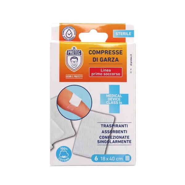 dr protect 6 compresse garza sterile in cotone confezionate singolarmente 18 x 40 cm