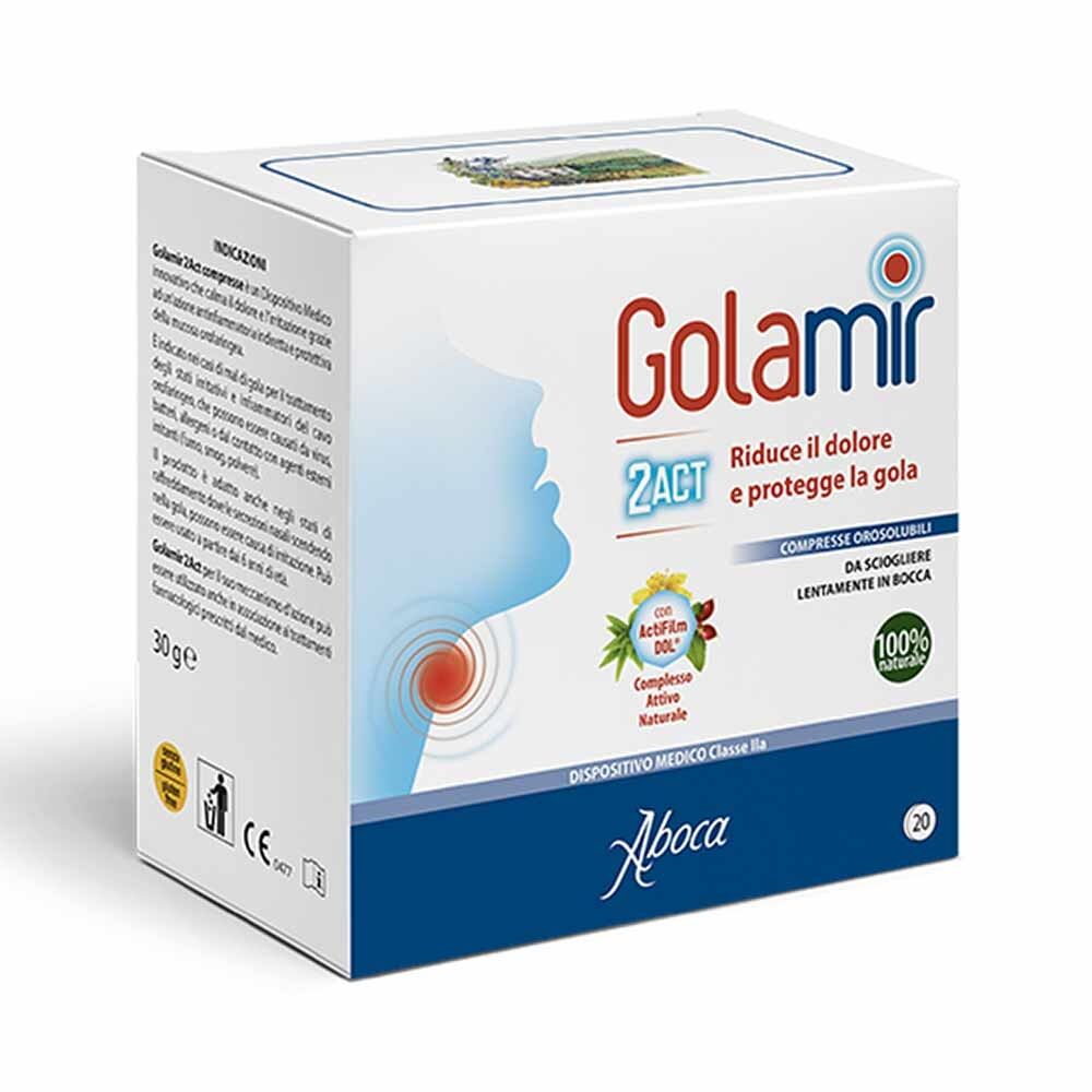 Aboca Golamir 2ACT - Compresse Dolore e Irritazione Mucosa Gola, 20 Compresse