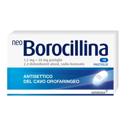 Alfasigma Neoborocillina Classica Disinfettante e Antibatterico della Gola Antisettico del Cavo Orofaringeo, 16 Compresse