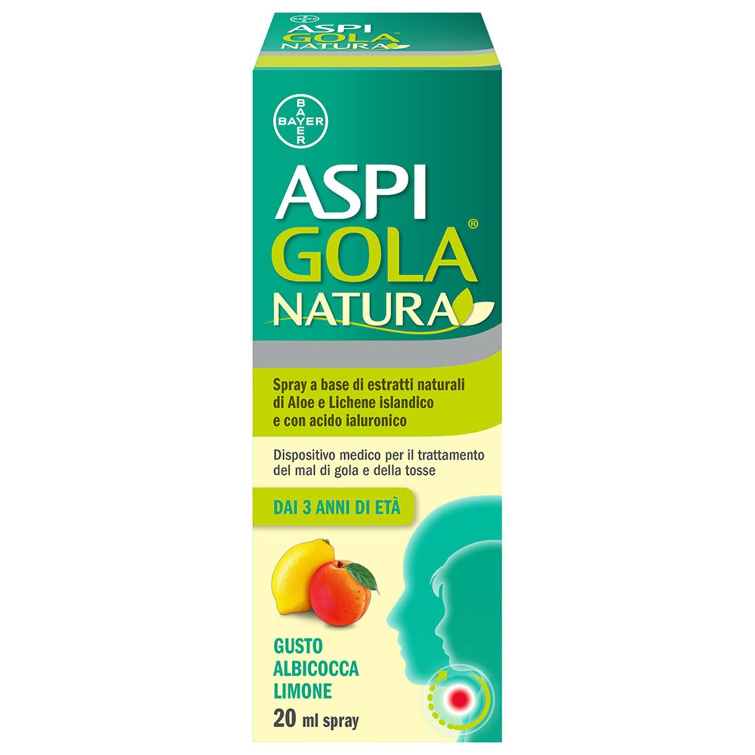 Aspi Gola Natura Spray Per Mal Di Gola E Tosse Associata Albicocca Limone Flacone 20ml